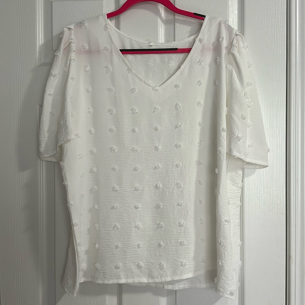 Pom Pom V-neck Puff Sleeve Blouse